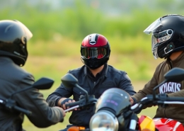 A motorcyclist controls the s9x helmet intercom with voice