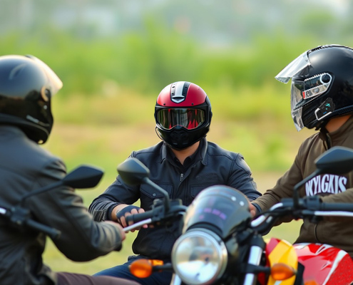 A motorcyclist controls the s9x helmet intercom with voice