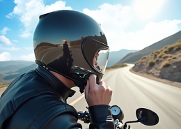 The rider touches the intercom with his finger to switch music or answer a call