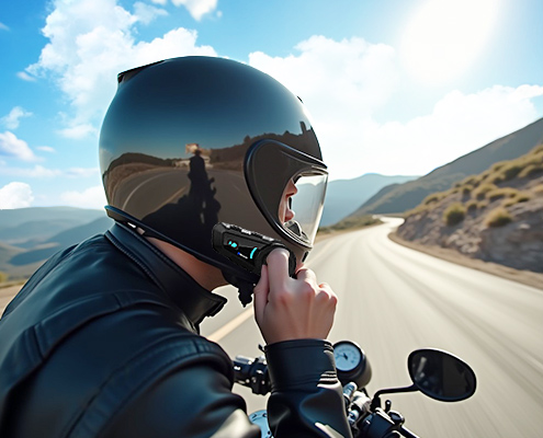 The rider touches the intercom with his finger to switch music or answer a call