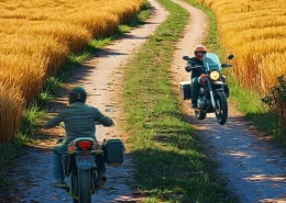 Motorcyclists riding on the winding mountain road