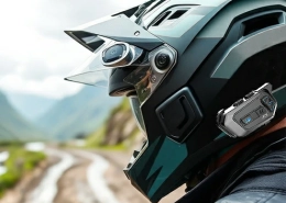 Rider wearing a helmet with a bluetooth intercom